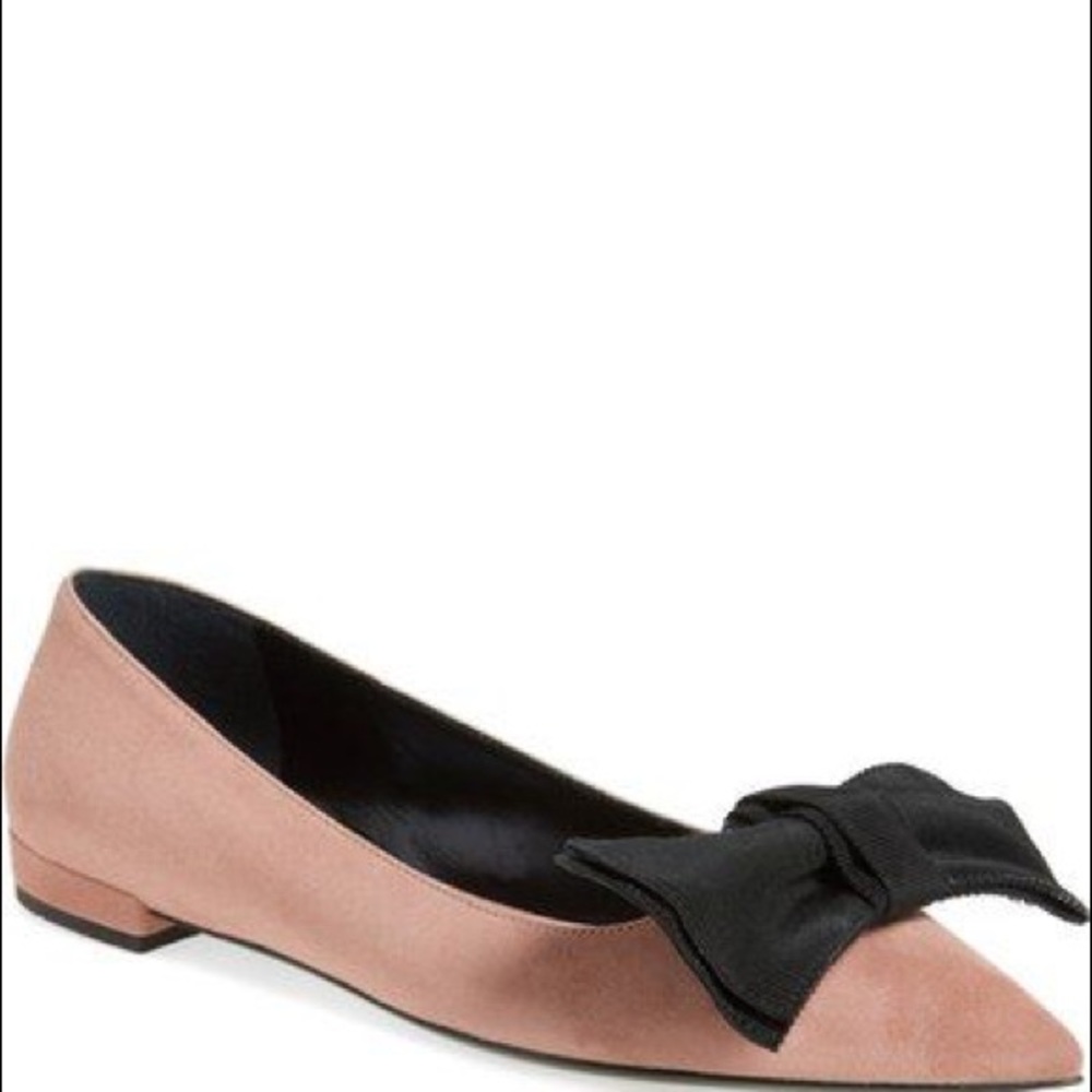 Prada Ballet Flats Bow Pink Suede Pointed Toe 6 - Picture 1 of 8